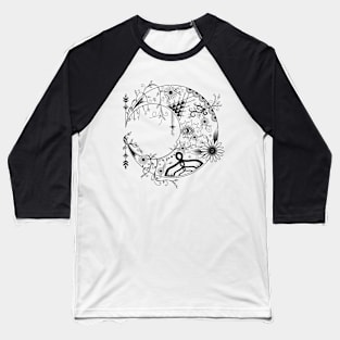 Moon Floral Design Motif [Black] Baseball T-Shirt